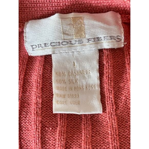 Precious Fibers L Cashmere Silk Coral Button Front Cardigan Sweater size Large - Picture 4 of 5